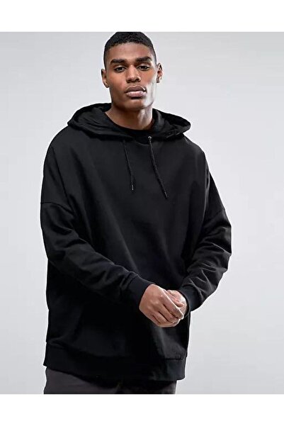 THE WHITE Μαύρο ανδρικό φούτερ με κουκούλα επένδυση fleece Kangaroo Pocket