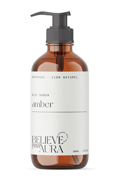 Believe Your Aura 100% Natural Amber Hand and Skin Liquid Soap - E-Vitamin Aloe Vera Shea Butter - 500 ml