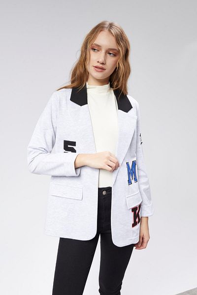TF The Fancy For You Women's Gray Embroidered Knitted Jacket - Stylish and Comfortable Design