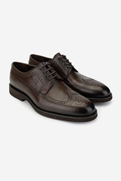 Valmenti Ανδρικά κλασικά παπούτσια από γνήσιο δέρμα καφέ