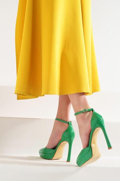 Beyond Grass Green Patent Leather Platform Evening Dress - Pointed Toe, Ankle Strap, 13cm Byn