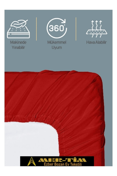 mer-tim ezberbozan ev tekstili Mer-Tim Cotton Ranforce Double Elastic Fitted Sheet and Pillowcase Set