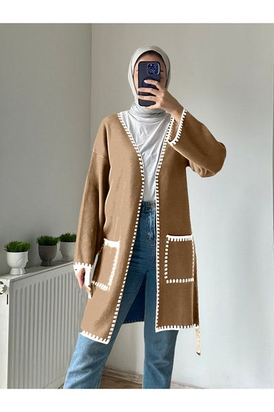 Modamorfo Double Pocket Belted Knitwear Cardigan - Cinnamon