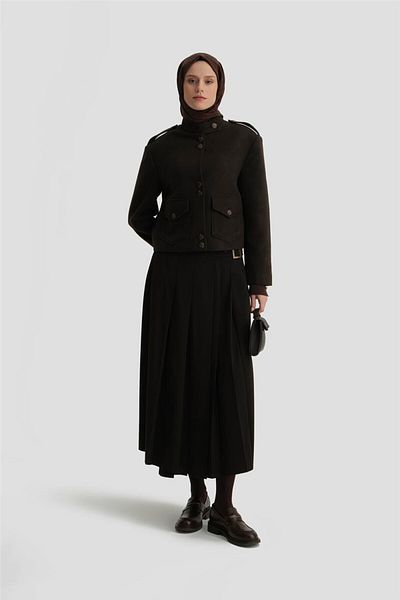 Armine 24K1715 Model Brown Pleat Wrap Skirt