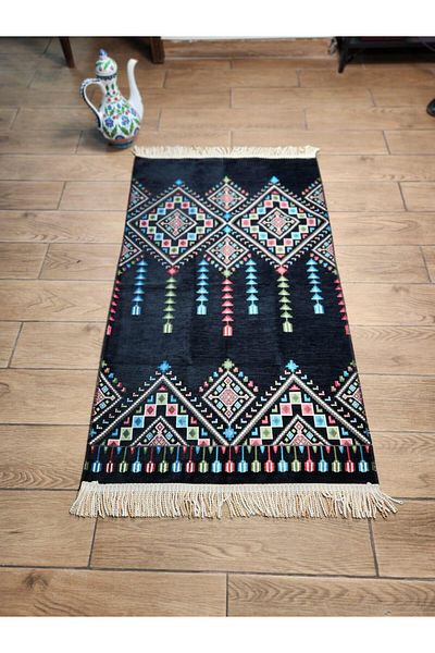 İkranur Gift Prayer Rug with Traditional Motif Black
