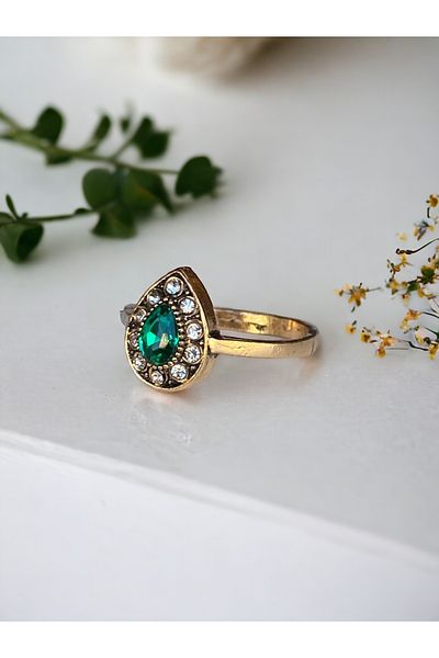 FAYRA ACCESSORIES خاتم صغير من حجر الكريستال على شكل قطرة ماء