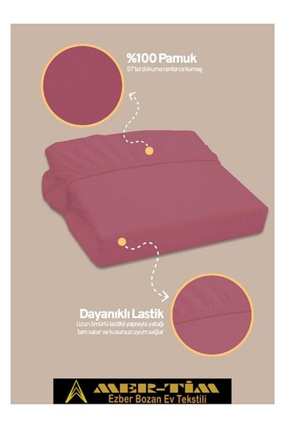 mer-tim ezberbozan ev tekstili Mer-Tim Cotton Ranforce Double Elastic Fitted Sheet and Pillowcase Set