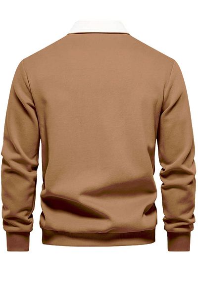 GHASSY CO. Ghassy Co. Men's Retro Color Blocked Cotton Shirt Collar Sweatshirt