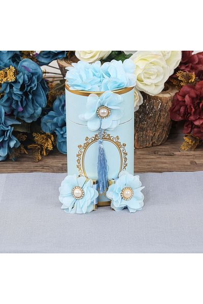 İkranur Gift Cylinder Box (18X10) and Shawl Set Blue