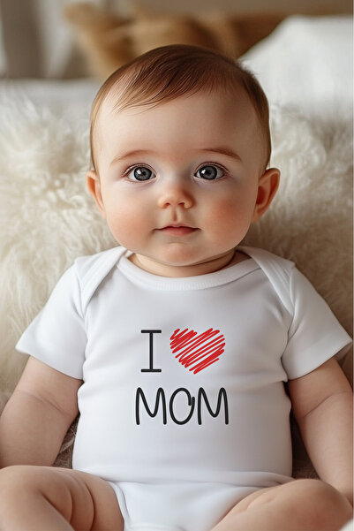 Astral Baby بدلة I Love Mom بأكمام قصيرة مصنوعة من القطن العضوي بنسبة 100%