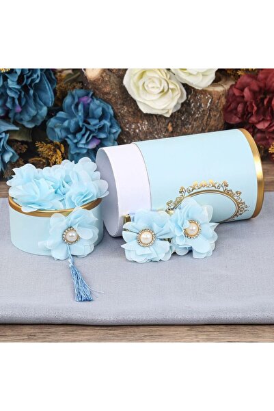 İkranur Gift Cylinder Box (18X10) and Shawl Set Blue