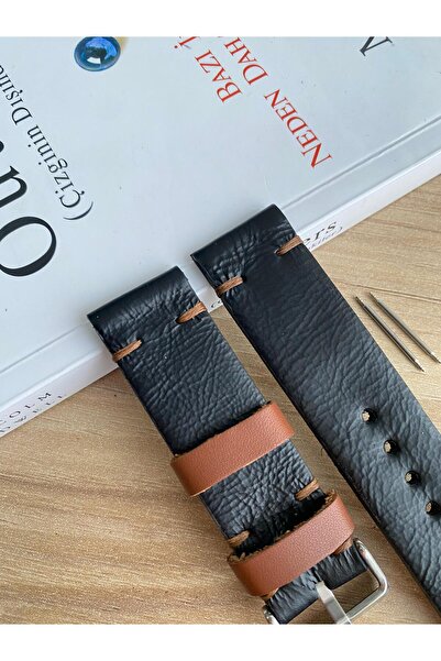 Prizma El Dikişi Düz Siyah Gerçek Deri Saat Kordonu.20,22,24,26mm.Genişlik Seçin. Sipariş Üzerine Üretilir.