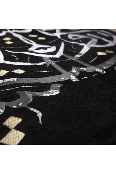 İkranur Line Patterned Luxury Chenille Prayer Rug - Black(70*125 cm 240 gr)