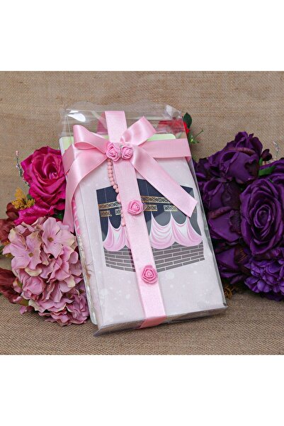 İkranur İsme Özel Çocuk Seccadesi Kabe Pembe & Kokulu Kalp İşlemeli Tesbih Be...