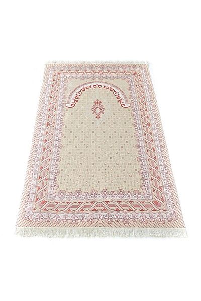 İkranur Silk Satin Ottoman Patterned Prayer Rug Red 67X120 cm - 230 Gr