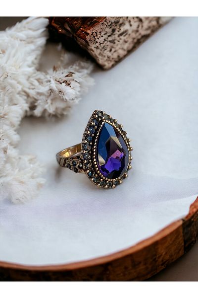 FAYRA ACCESSORIES Crystal Stone Diamond Mounted Water Drop Ring