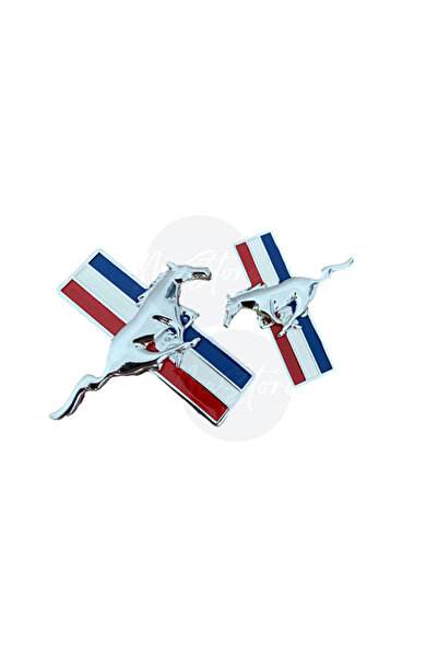 mes store Koşan At Metal Arma Mustang Metal Arma Set Çamurluk Logosu 2'li 8.5cmx8.5cm
