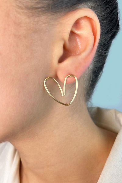 Sose Moda Asymmetrical Patterned Heart Earrings - Gold