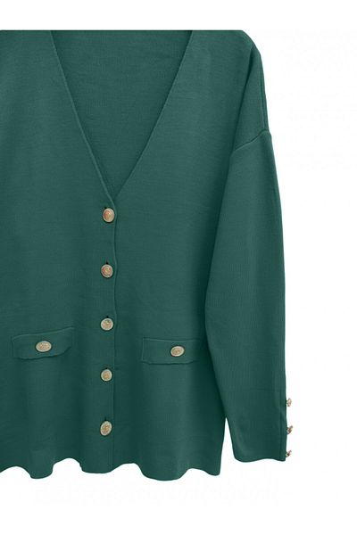 Modamorfo Emerald Metal Cardigan - Button and Pocket Detail