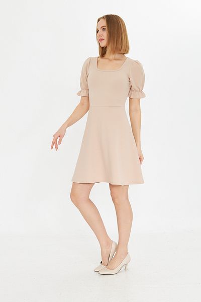 ESPİNA Women's Square Neck Balloon Sleeves Mini Length Crepe Dress
