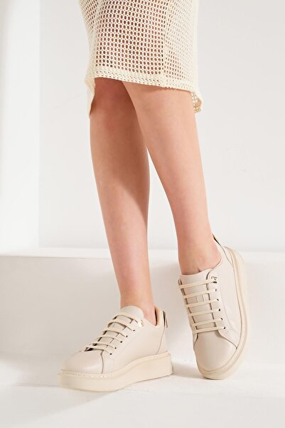 Beyond Women's Beige Ariana Buckle Detailed Sneaker Sports Shoes 3.5cm Byndaria2316