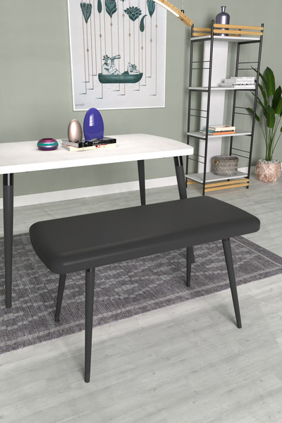 VİLİNZE Eames Ahşap Ayak Deri Mutfak Masası Bankı