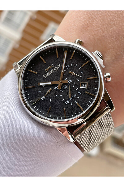 Slazenger ساعة يد رجالية مقاومة للماء 5 ATM مع حزام شبكي من الفولاذ