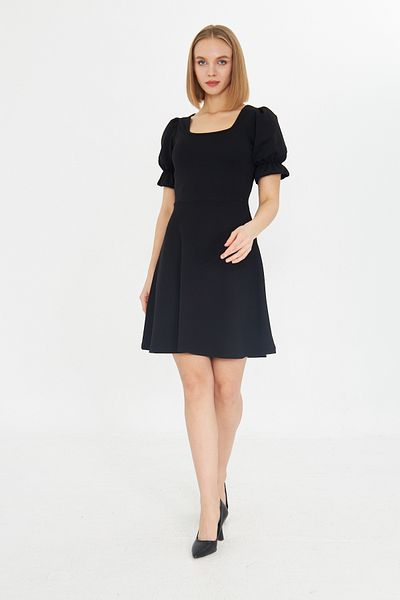 ESPİNA Women's Square Neck Balloon Sleeves Mini Length Crepe Dress