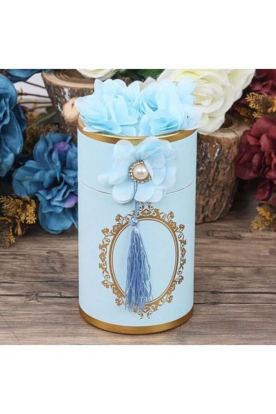 İkranur Gift Cylinder Box (18X10) and Shawl Set Blue
