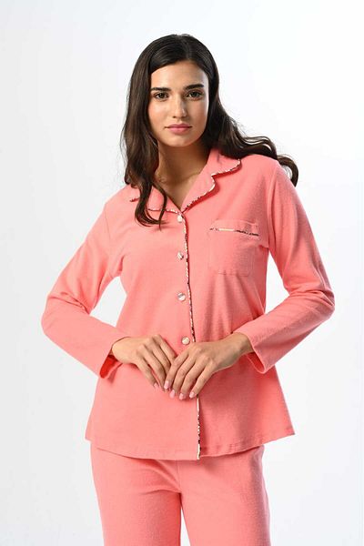 Marilyn Club Women's Long Sleeve Shirt Collar Length Button-Down Sleepwear Set