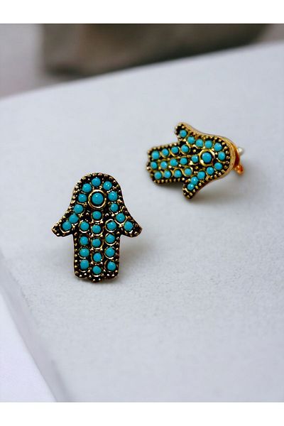 FAYRA ACCESSORIES Fatma Mother's Hand - Turquoise Jewelled Earrings