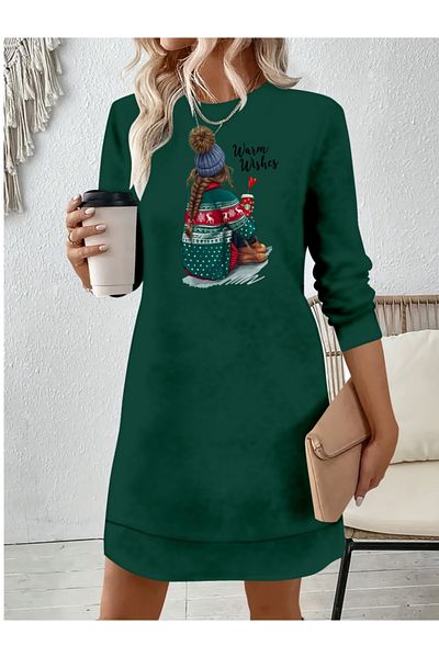 Kokosh moda Γυναικείο μακρυμάνικο φόρεμα με λαιμόκοψη με στάμπα βισκόζης με δύο κλωστές