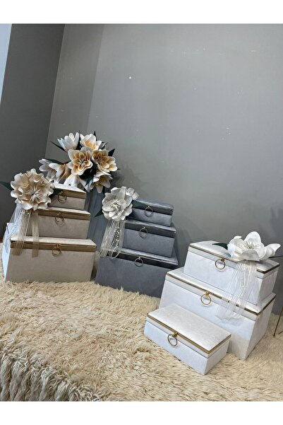 Benjamin Çeyiz 3'lü Çeyiz Nişan Şeritli Kutu Bohça Set