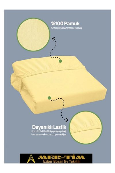 mer-tim ezberbozan ev tekstili Mer-Tim Cotton Ranforce Double Elastic Fitted Sheet and Pillowcase Set