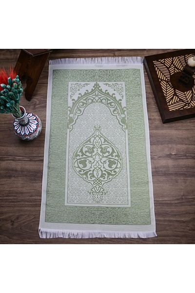 İkranur Green Silk Nur Taffeta Prayer Rug - Gift, 68X110 Cm, 200 g