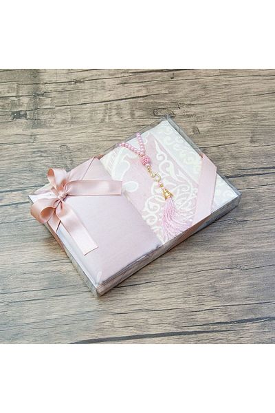 İkranur Gift Prayer Rug with Pink Shawl and 99 Pearl Rosary