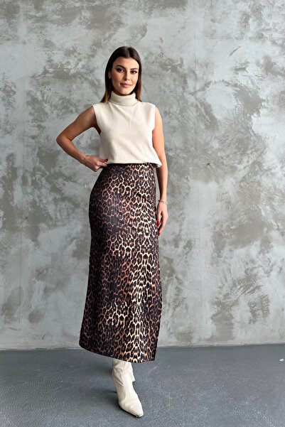 Diviny Fusta lungă leopard cu fantă nisipoasă