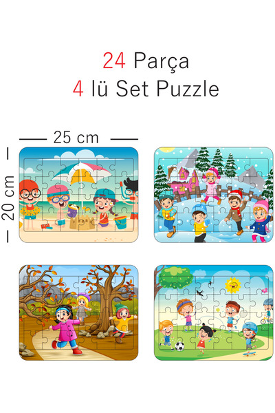 gift plus 24 Parça Ahşap Eğitici Yapboz Puzzle Seti Mevsimler (Set 1)