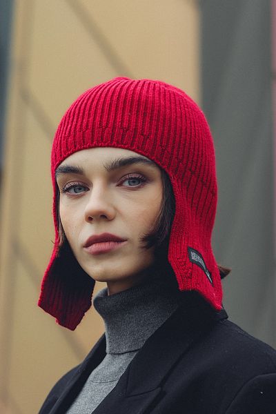 Nordbron Dark Red Knitwear Cotton Stretchy Winter Aaley - Warm Basic Casual Design with Ear Closure