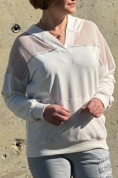 Mia Butik Women's White Mesh Detailed Blouse