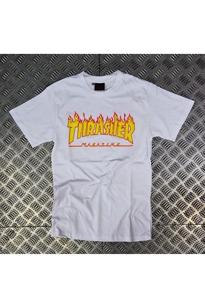 fame-stoned Μπλουζάκι Thrasher Printed Unisex 100% Cotton Λευκό T-shirt