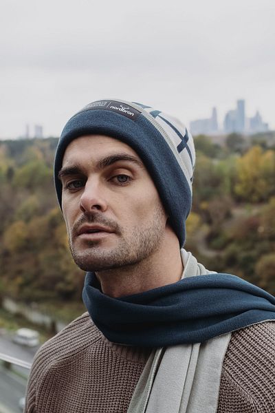 Nordbron Logo cu model albastru ocean pentru bărbați Tricotaj moale Beanie Stretchy Basic Double Fold Winter Brophy