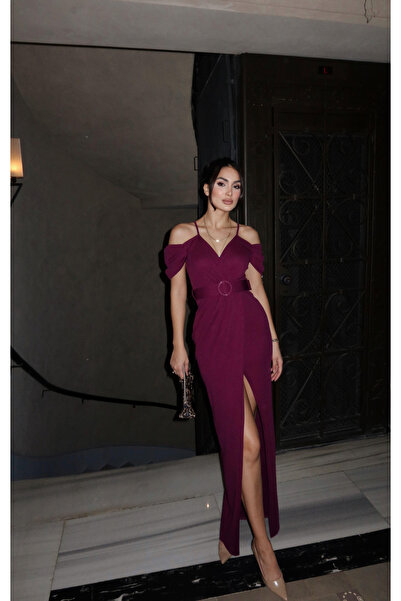 Sindimoda Düşük Omuz İp Askı Yırtmaçlı Abiye