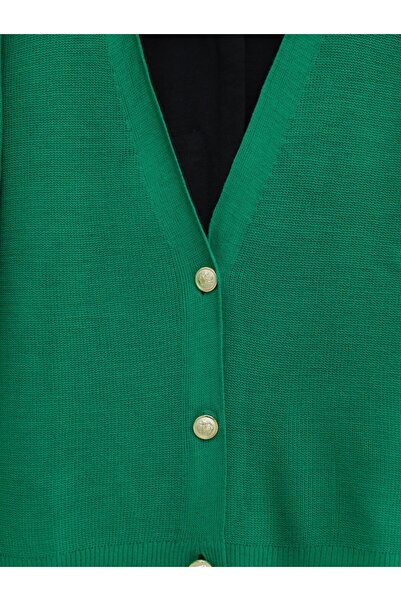 Modamorfo Three Buttoned Thin Knitted Pattern Knitwear Cardigan - Emerald