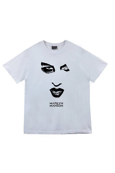 fame-stoned Λευκό μπλουζάκι Marilyn Manson Printed Unisex 100% βαμβάκι