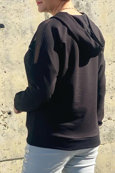 Mia Butik Women's Black Mesh Detailed Blouse