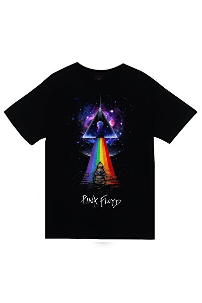 fame-stoned Pink Floid Baskılı Unisek% 100 Pamuk Siiah majica