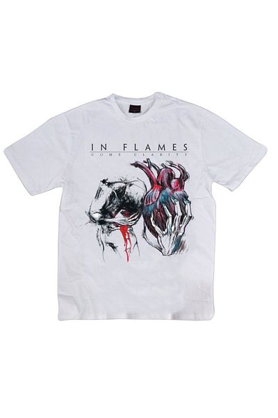 fame-stoned Tricou alb unisex 100% bumbac cu imprimeu In Flames