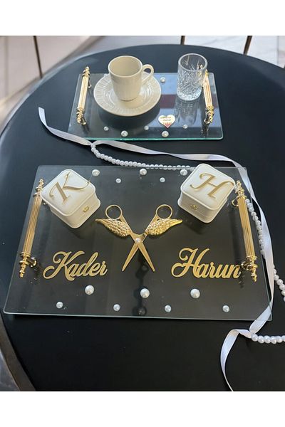 CyzHome Constancy Gold Transparent Pearl Promise Tray Engagement Tray and Groom Coffee Cup Tray