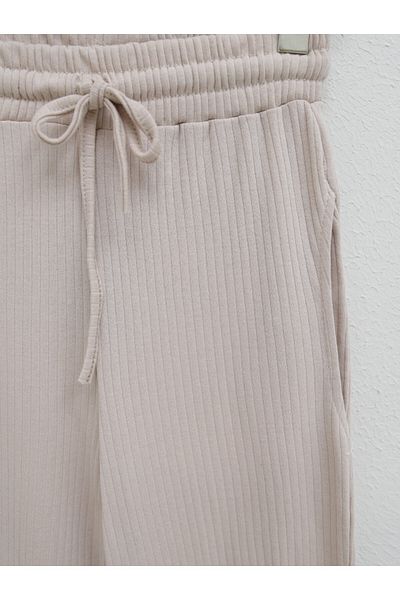 Modamorfo Beige Viscose Trousers - Raised with Lace-Up and Pockets